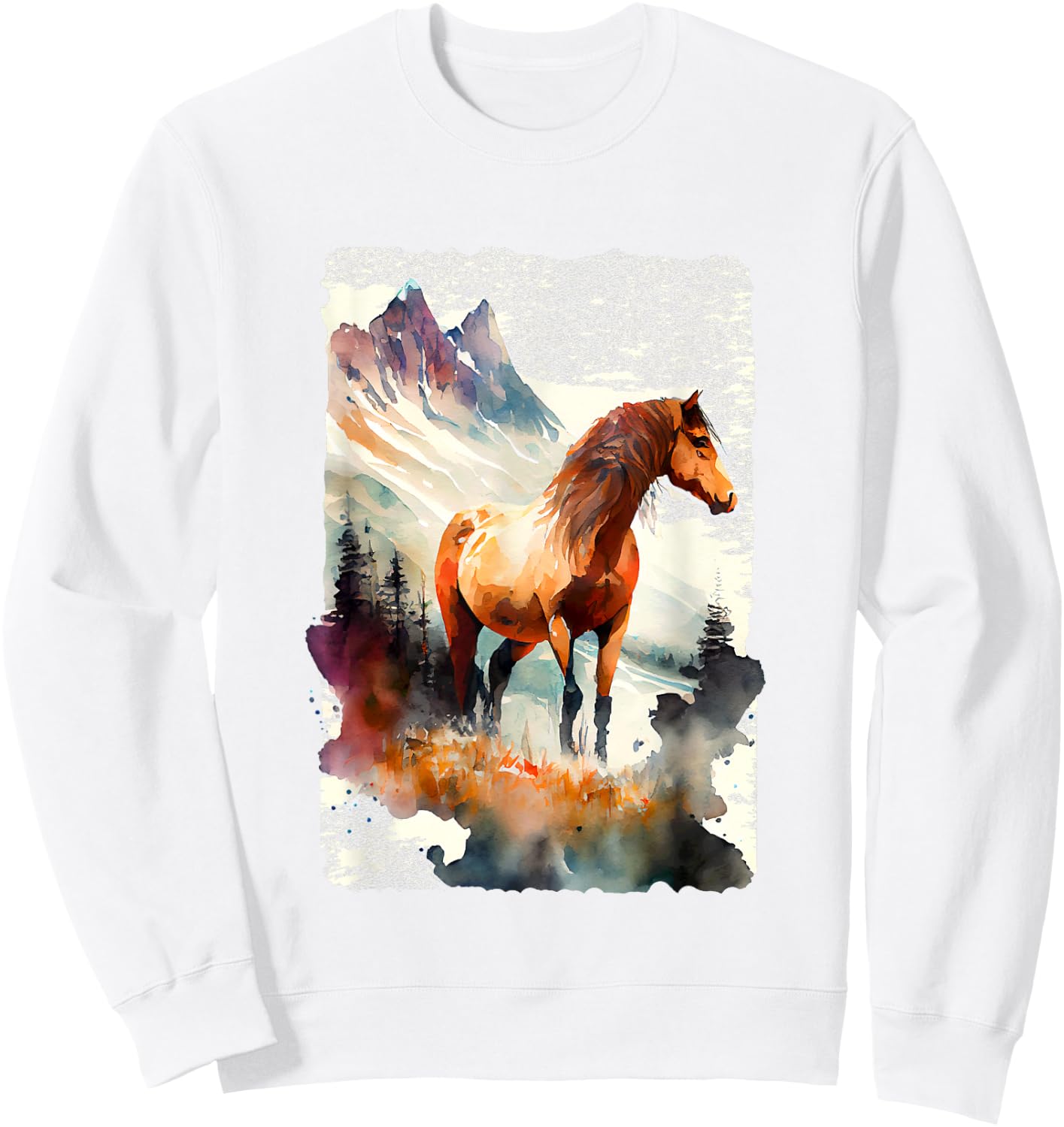 Majestic Horse In Mountain Landscape Sweatshirt - Sweatshirt | White