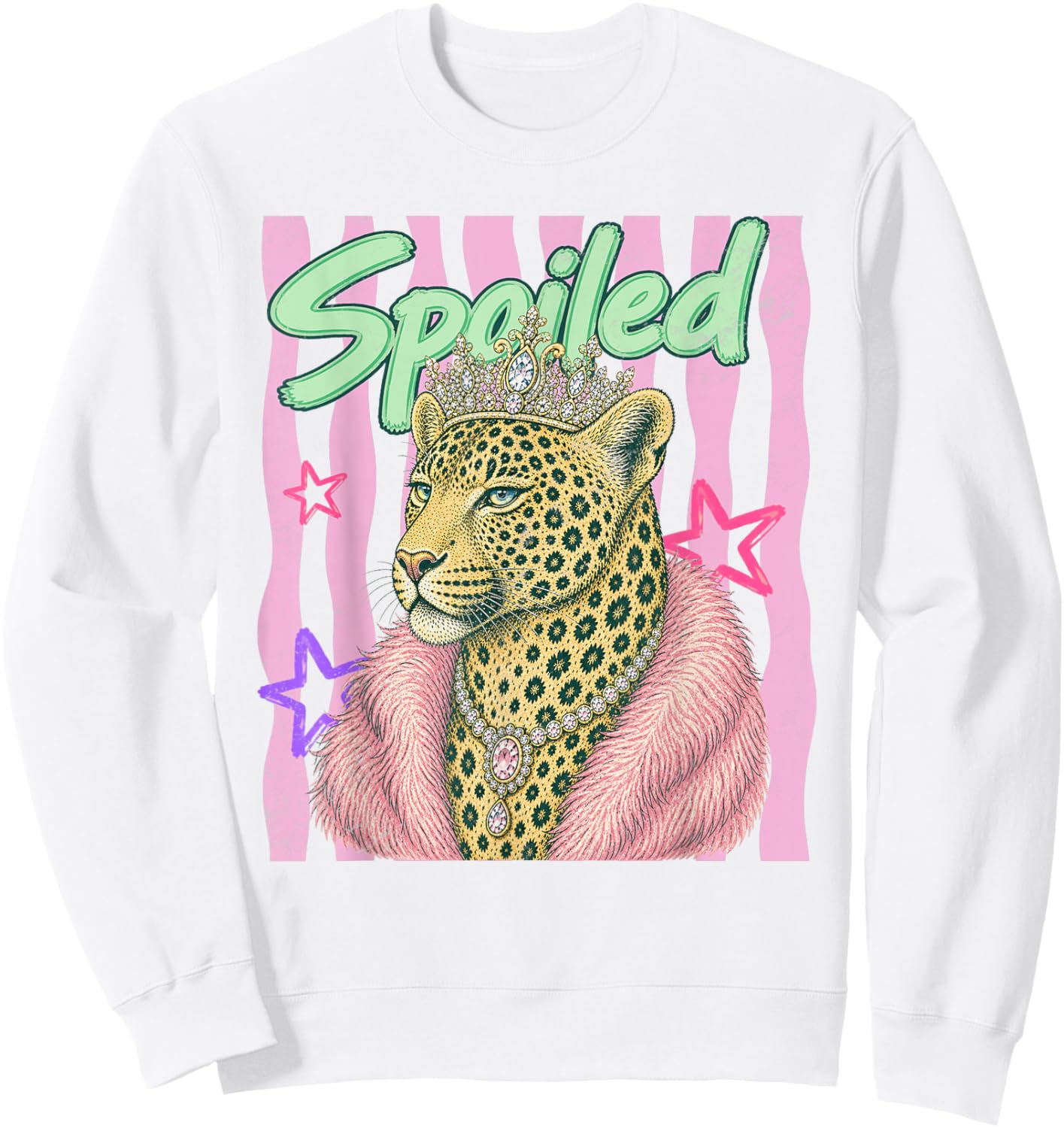 Spoiled Leopard Queen Crown Feline Design Sweatshirt - Sweatshirt | White