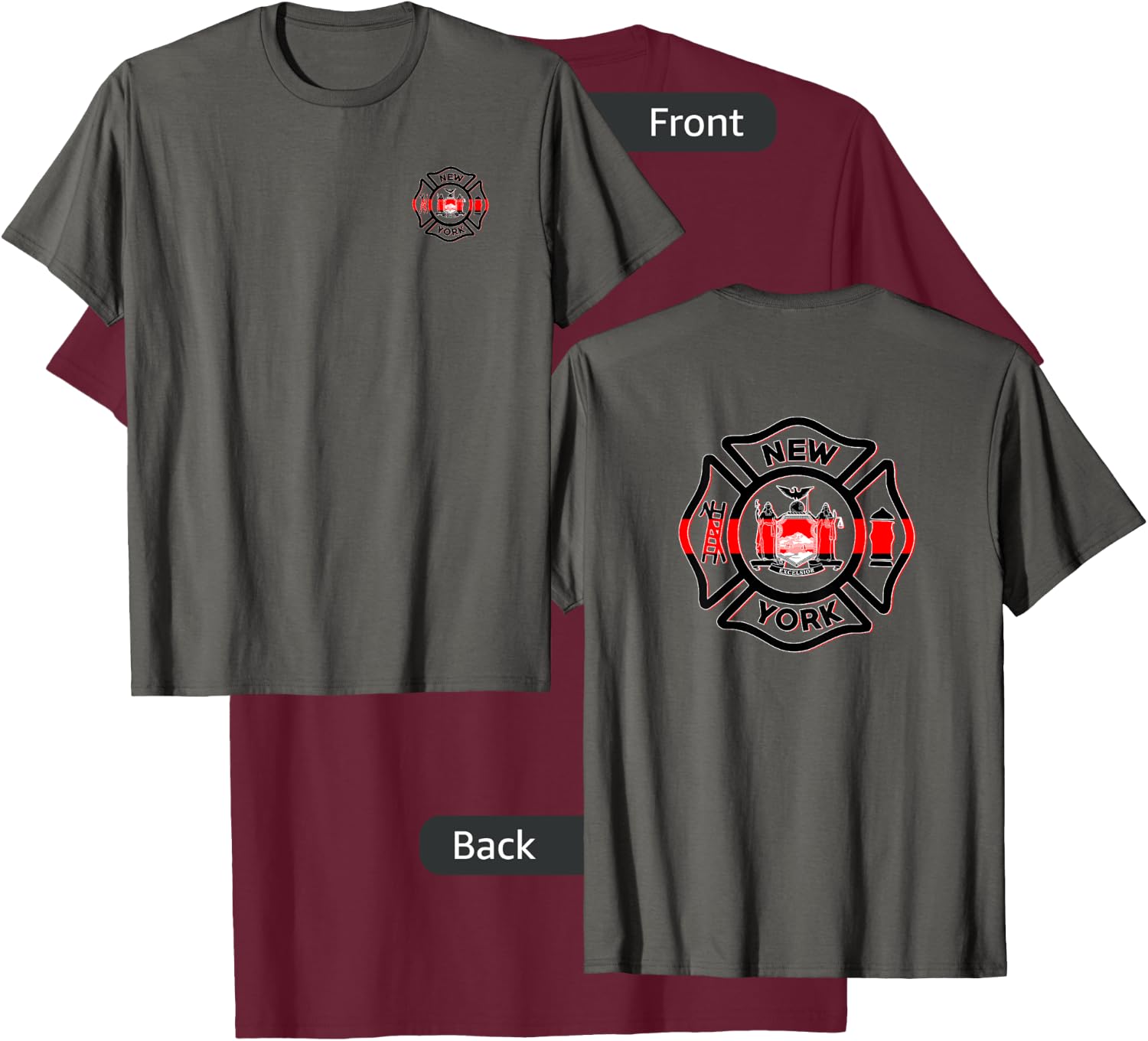 New York Fire Police Department Firefighters Firemen T-Shirt - T-Shirt | Maroon
