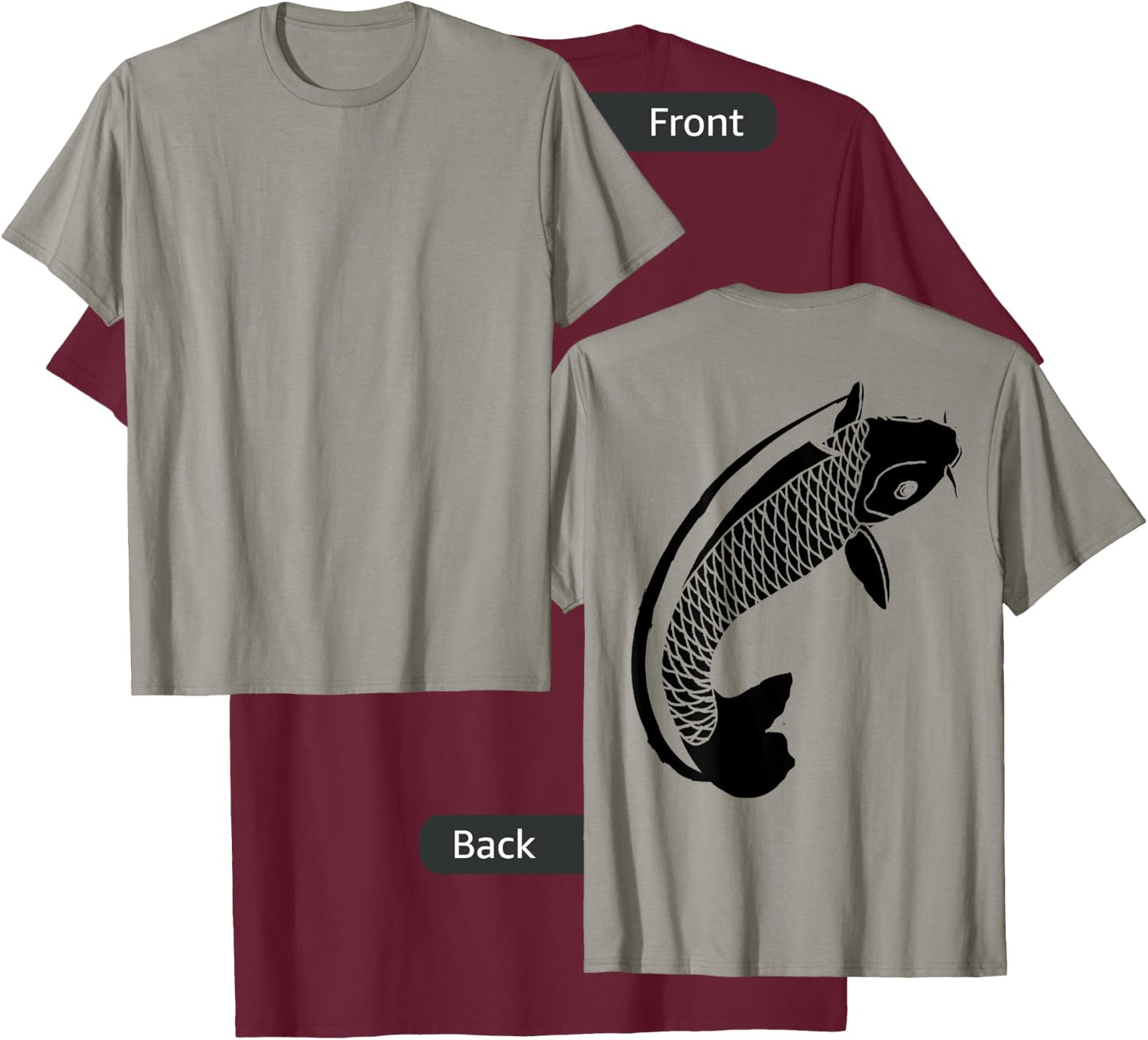 Koi Shirt Men Women Large Koi "On Shirt Back" T-Shirt - T-Shirt | Maroon