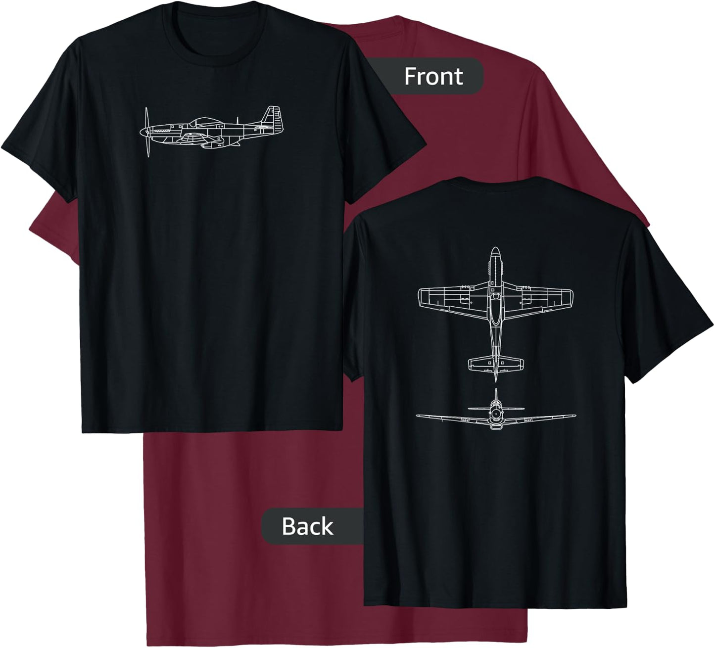 The P-51: WWII Fighter Airplane Pilot Front & Back T-Shirt - T-Shirt | Maroon