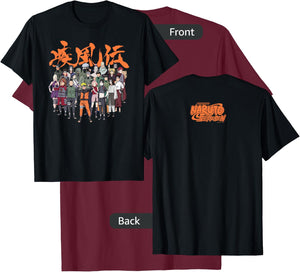 Naruto Shippuden Cast Group with Logo Front and Back Anime T-Shirt - T-Shirt | Maroon