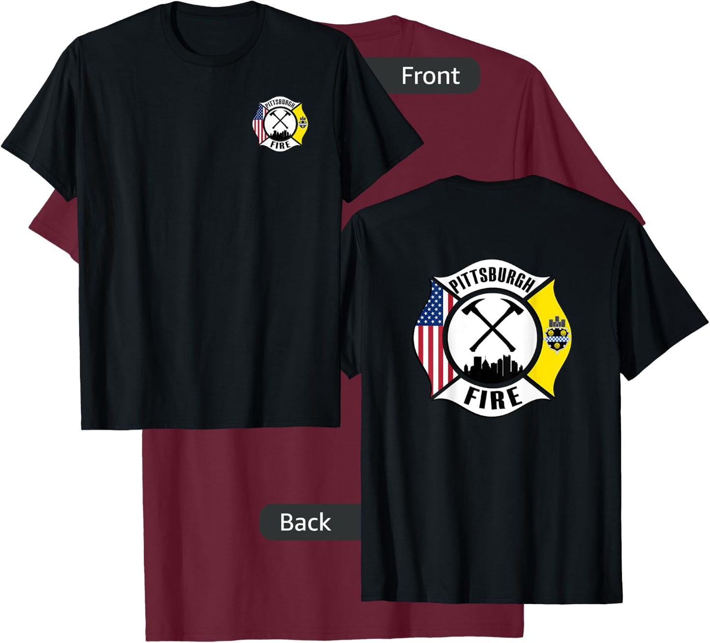 Pittsburgh Fire Bureau Pennsylvania Fireman Rescue Red Line T-Shirt - T-Shirt | Maroon