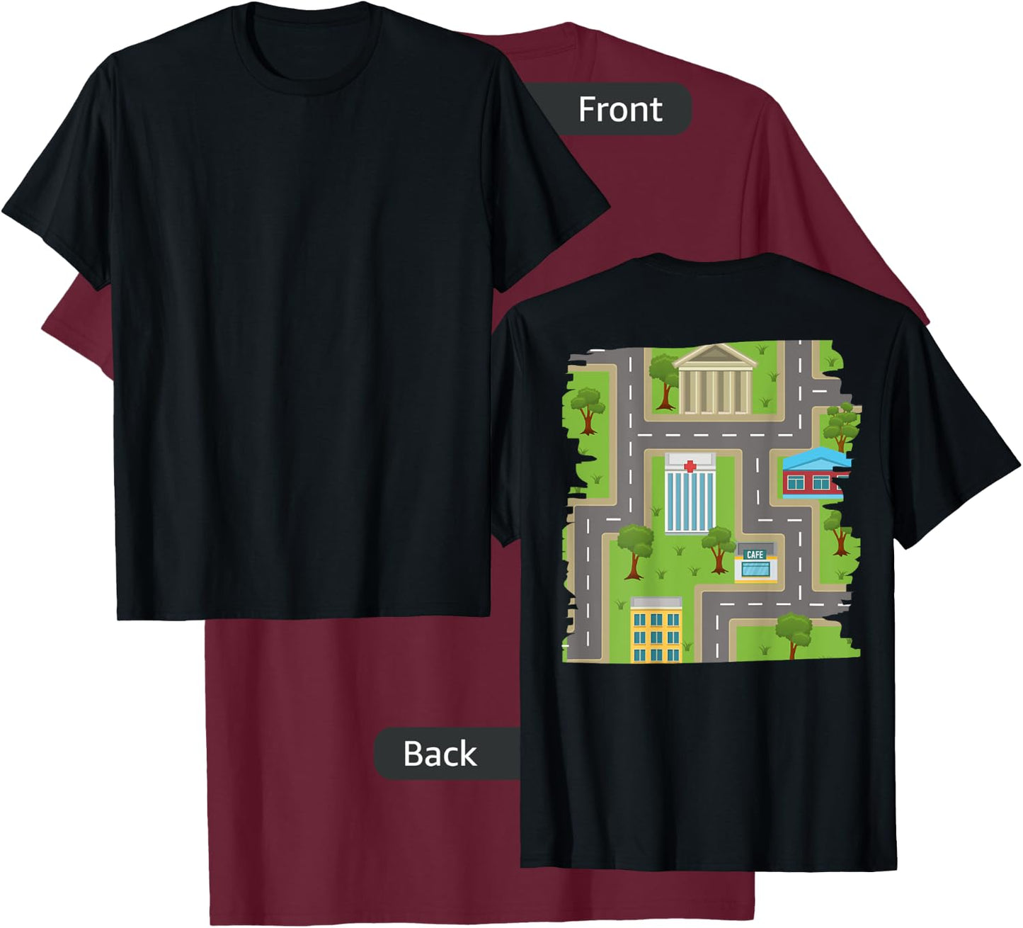 Back scratching Shirt with Road Map Cars T-Shirt - T-Shirt | Maroon