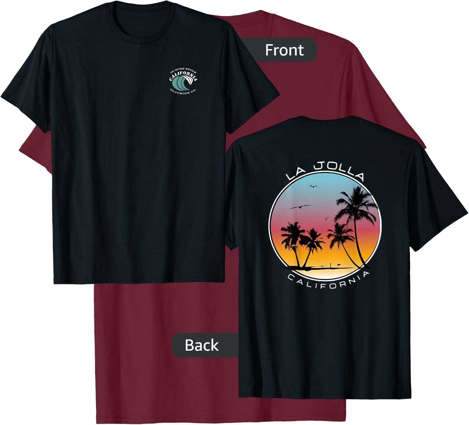 La Jolla California Sunset Circle T-Shirt - T-Shirt | Maroon