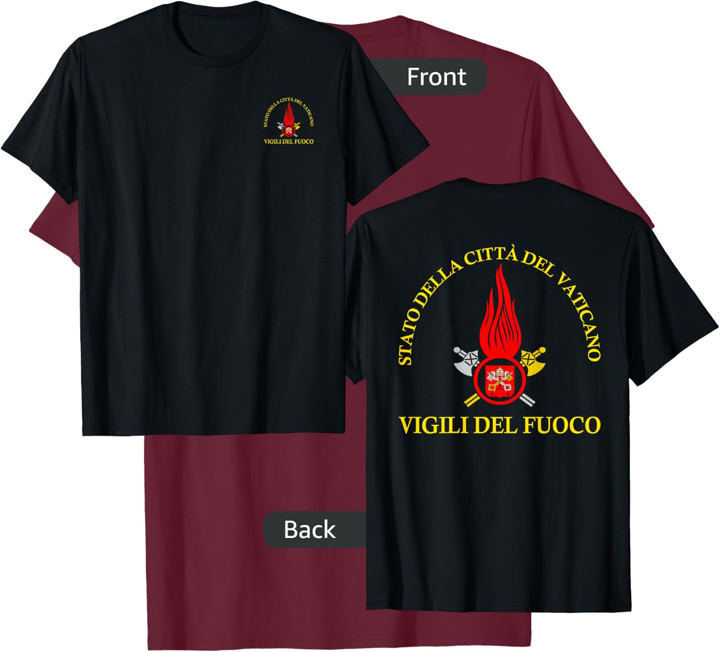Italian Firefighter Vigili Del Fuoco Vatican Rome T-Shirt - T-Shirt | Maroon