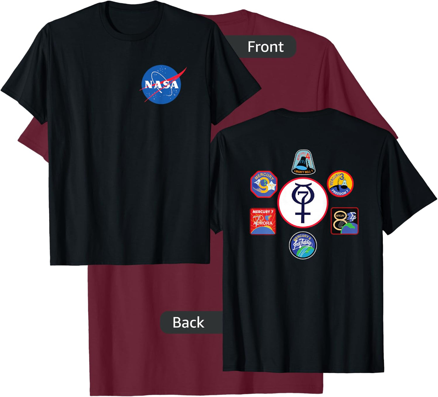 NASA Project Mercury Program Mission Crew Insignia T Shirt T-Shirt - T-Shirt | Maroon