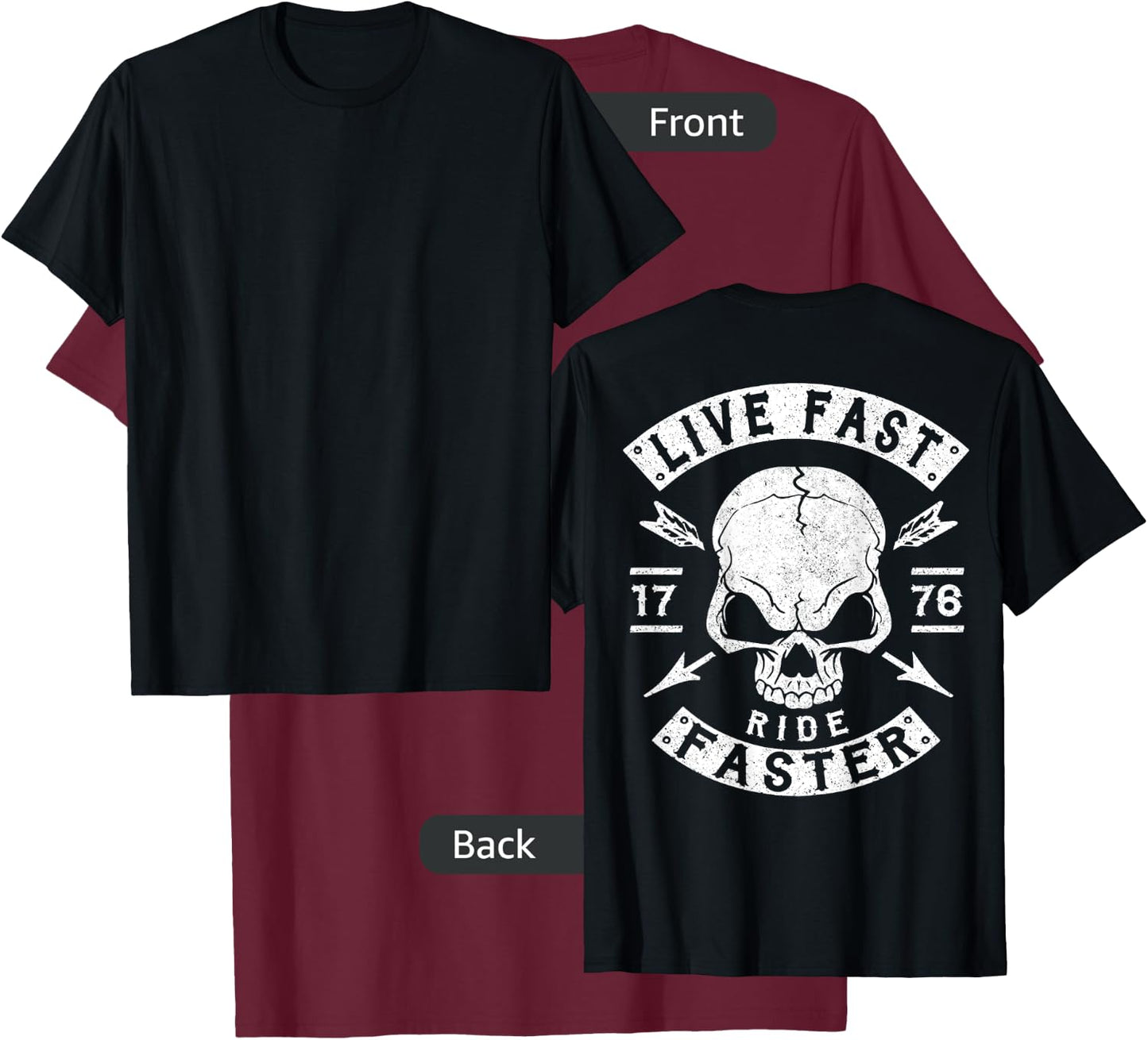 Biker Shirt, Motorcycle T Shirt, Biker Gang Shirt BACK PRINT T-Shirt - T-Shirt | Maroon