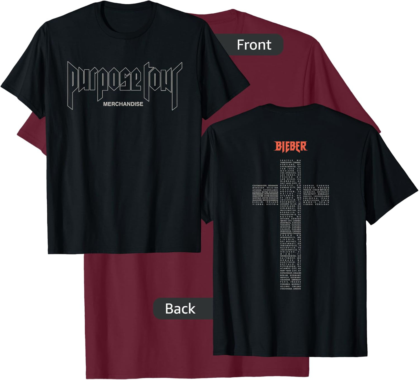 Official Justin Bieber Purpose Tour Exclusive Cross T-Shirt - T-Shirt | Maroon