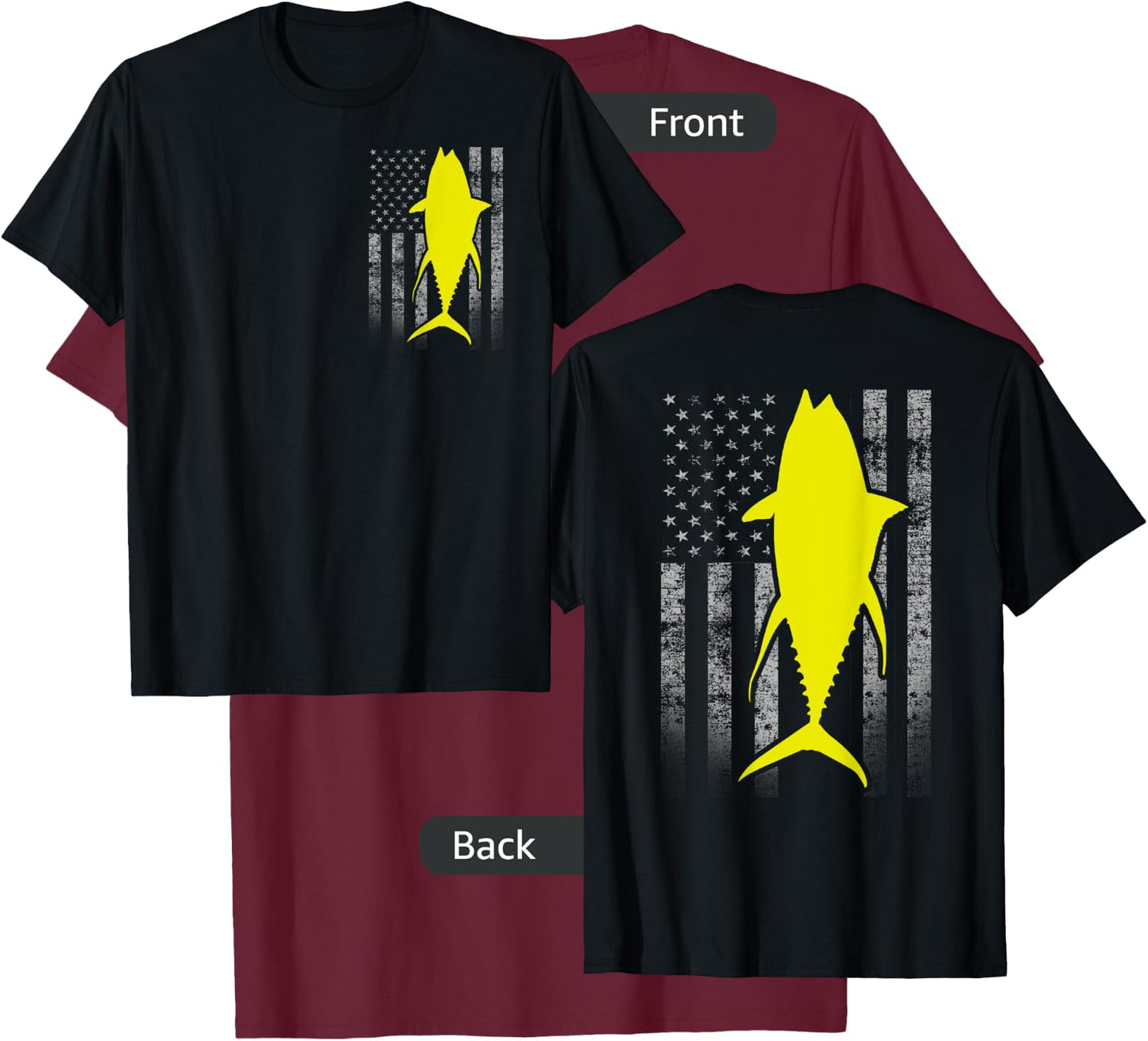 Two-Sided Yellowfin Flag Shirt - Yellowfin Tuna US Flag T-Shirt - T-Shirt | Maroon