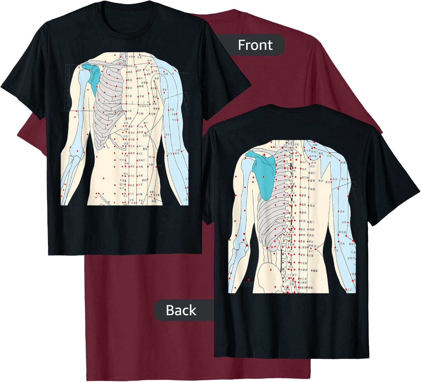 Acupuncture Chinese Medicine Healing Meridian 2 Side T-Shirt - T-Shirt | Maroon