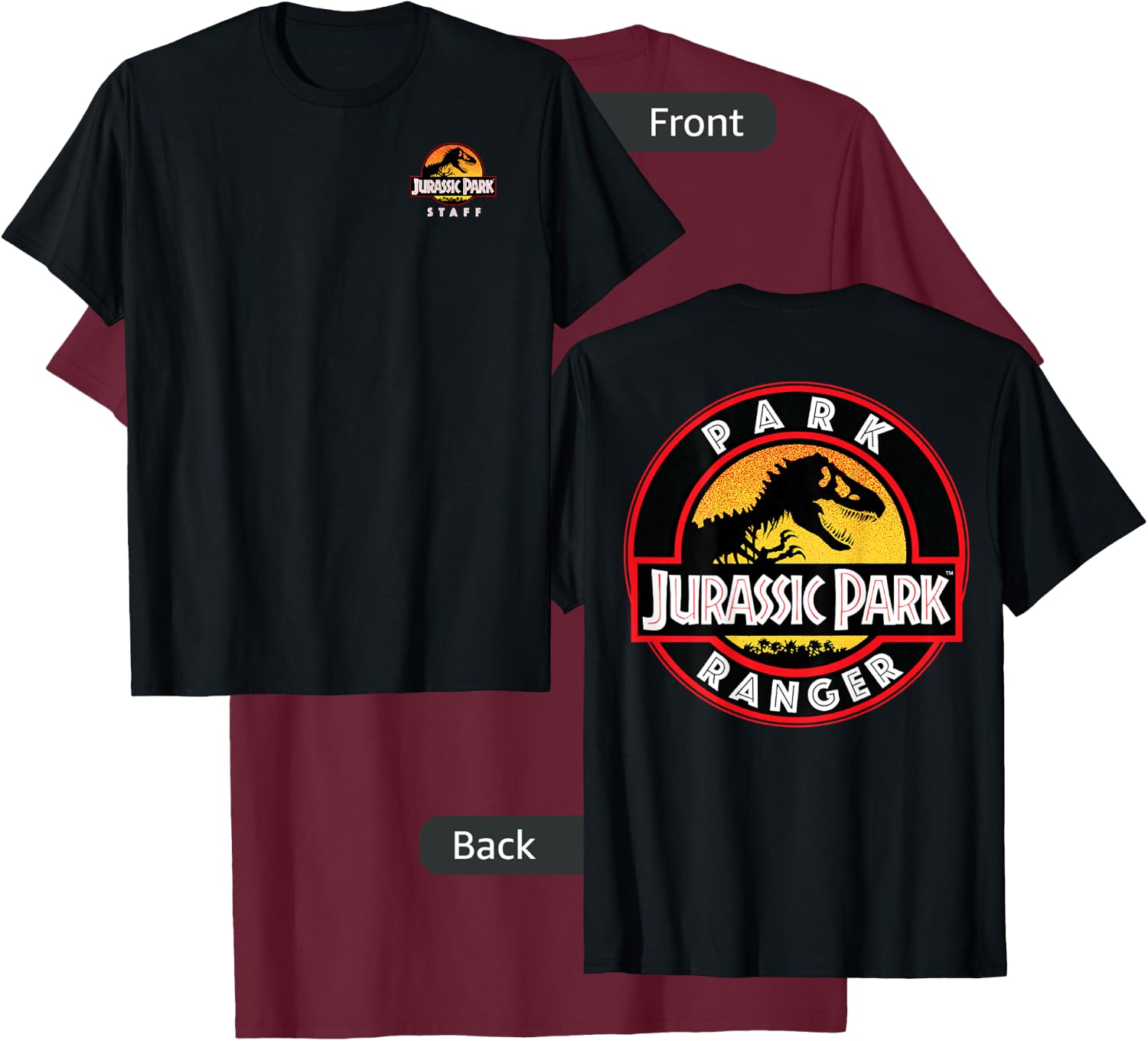 Jurassic Park Ranger Uniform Patch Small T-Shirt - T-Shirt | Maroon