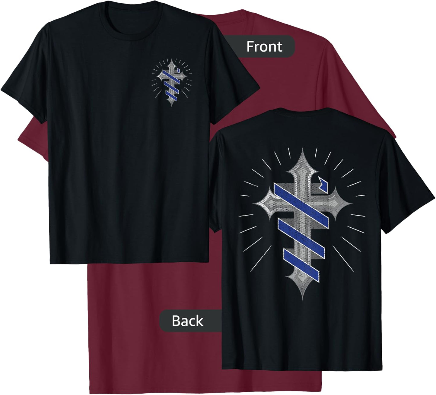 Police Support Guardian Angel Thin Blue Line Christian Cross T-Shirt - T-Shirt | Maroon