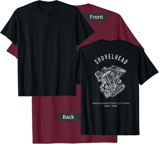 Vintage HD Motorcycle VTwin ShovelHead Motor Drawing Biker T-Shirt - T-Shirt | Maroon