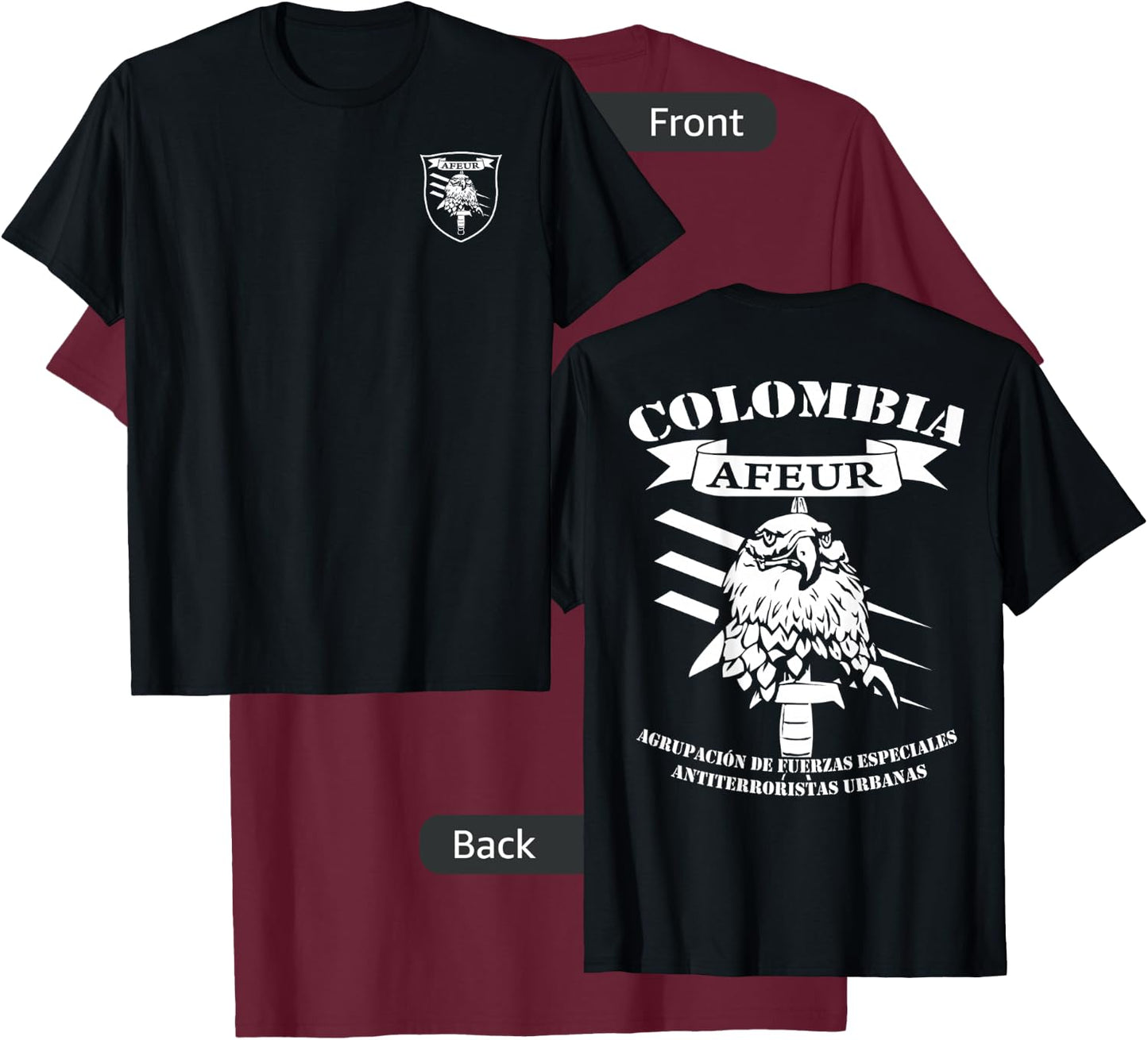 Colombia Army Special Forces AFEUR T-Shirt - T-Shirt | Maroon