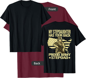 My Stepdaughter Has Your Back - Proud Army Stepdad Dad Gift T-Shirt - T-Shirt | Maroon