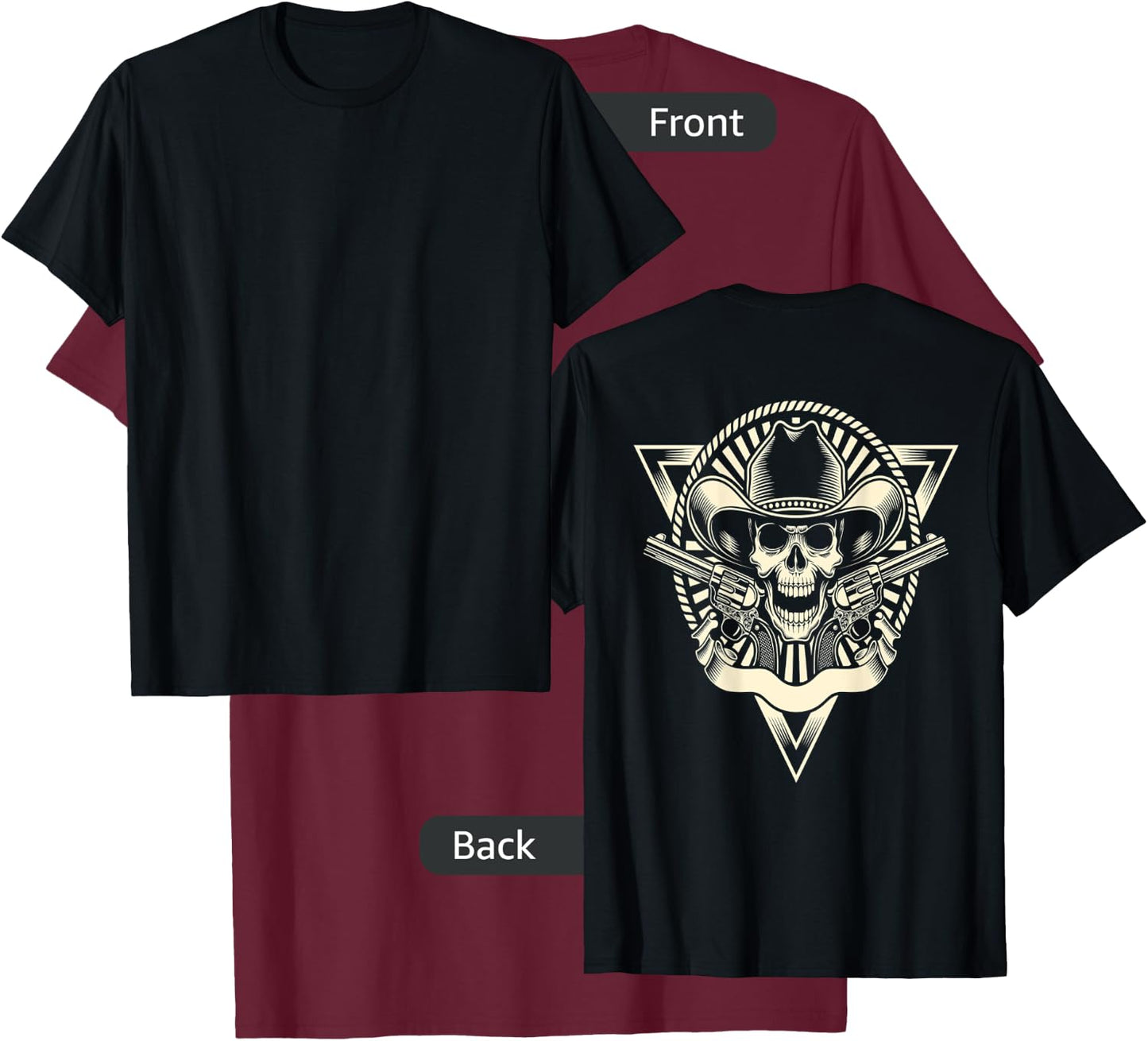 Skull Motorcycle Shirt Biker Cowboy Hat Outlaw Guns T-Shirt - T-Shirt | Maroon
