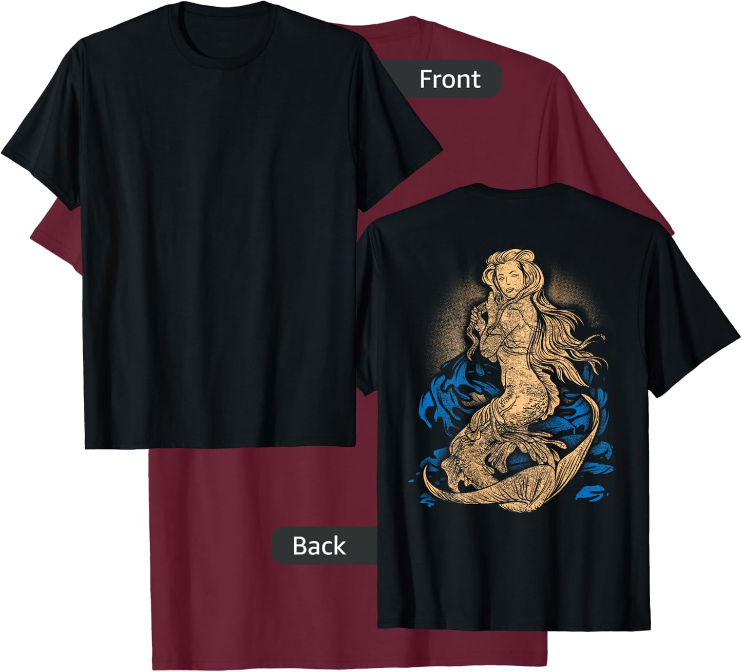 Mermaid Tattoo Shirt Vintage Pin Up Girl Soldier Sailor T-Shirt - T-Shirt | Maroon