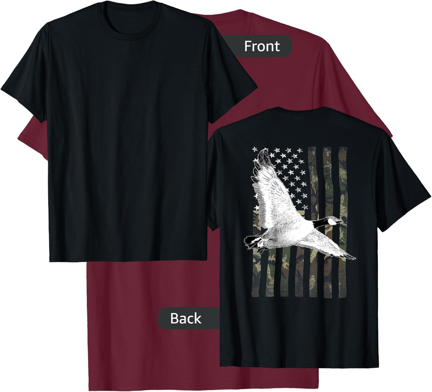 Goose Hunting Camo Flag (on Back) T-Shirt - T-Shirt | Maroon