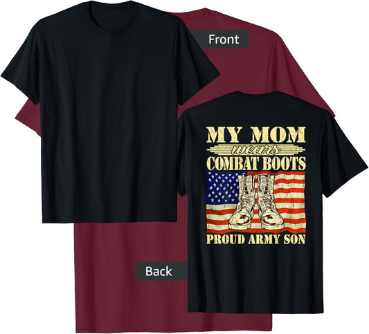 My Mom Wears Combat Boots Proud Army Son Military Child Gift T-Shirt - T-Shirt | Maroon