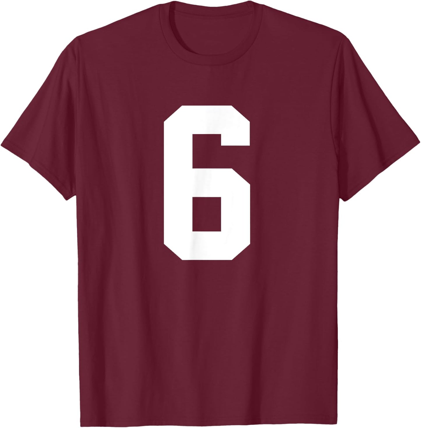 #6 Team Sports Jersey Number Front & Back Player / Fan T-Shirt - T-Shirt | Maroon