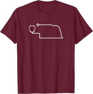 Nebraska Stethoscope Medical Professional State Shape T-Shirt - T-Shirt | Maroon