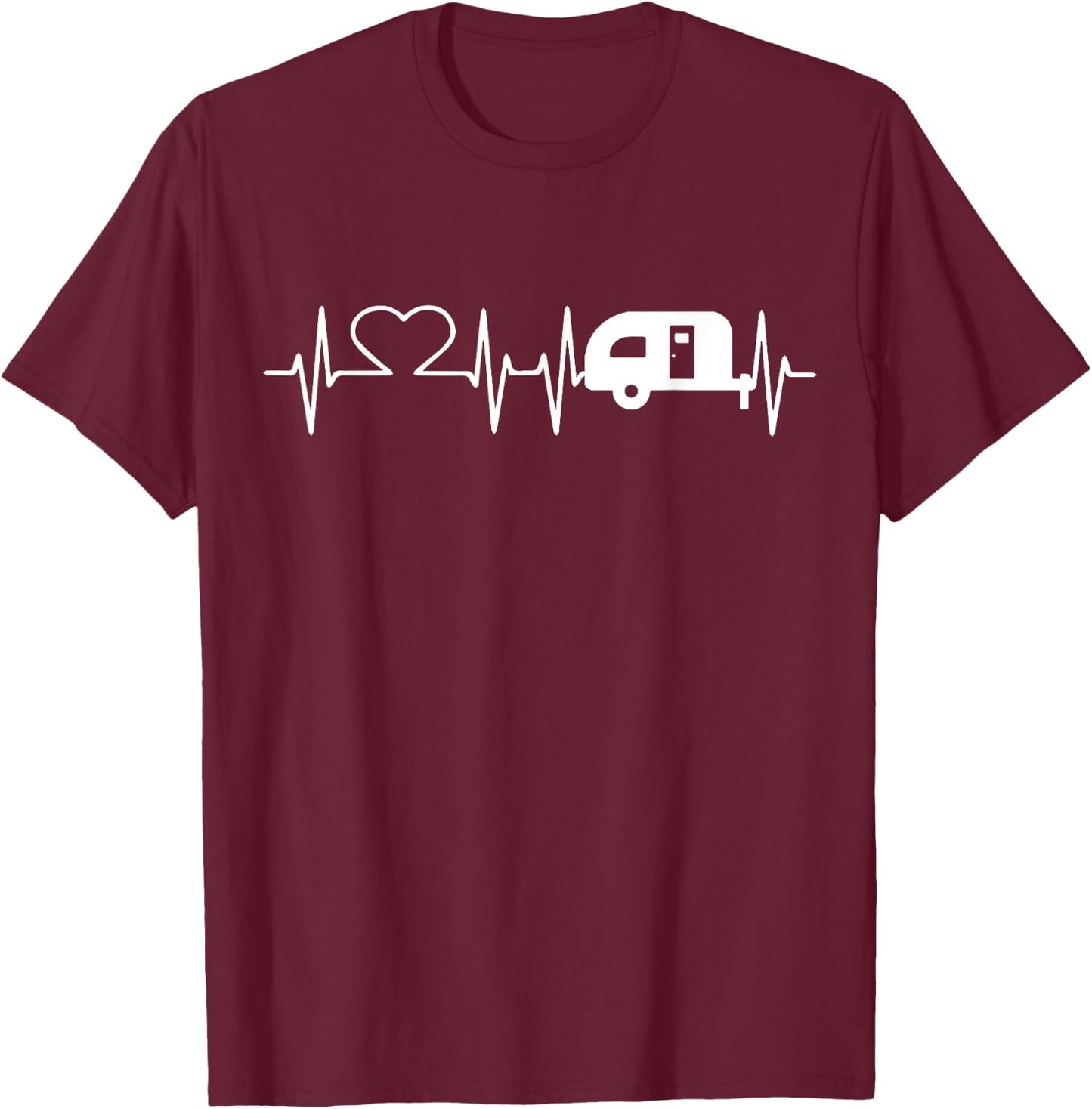 Cute Heartbeat Camper Camping Campfire Lovers Gift T-Shirt - T-Shirt | Maroon