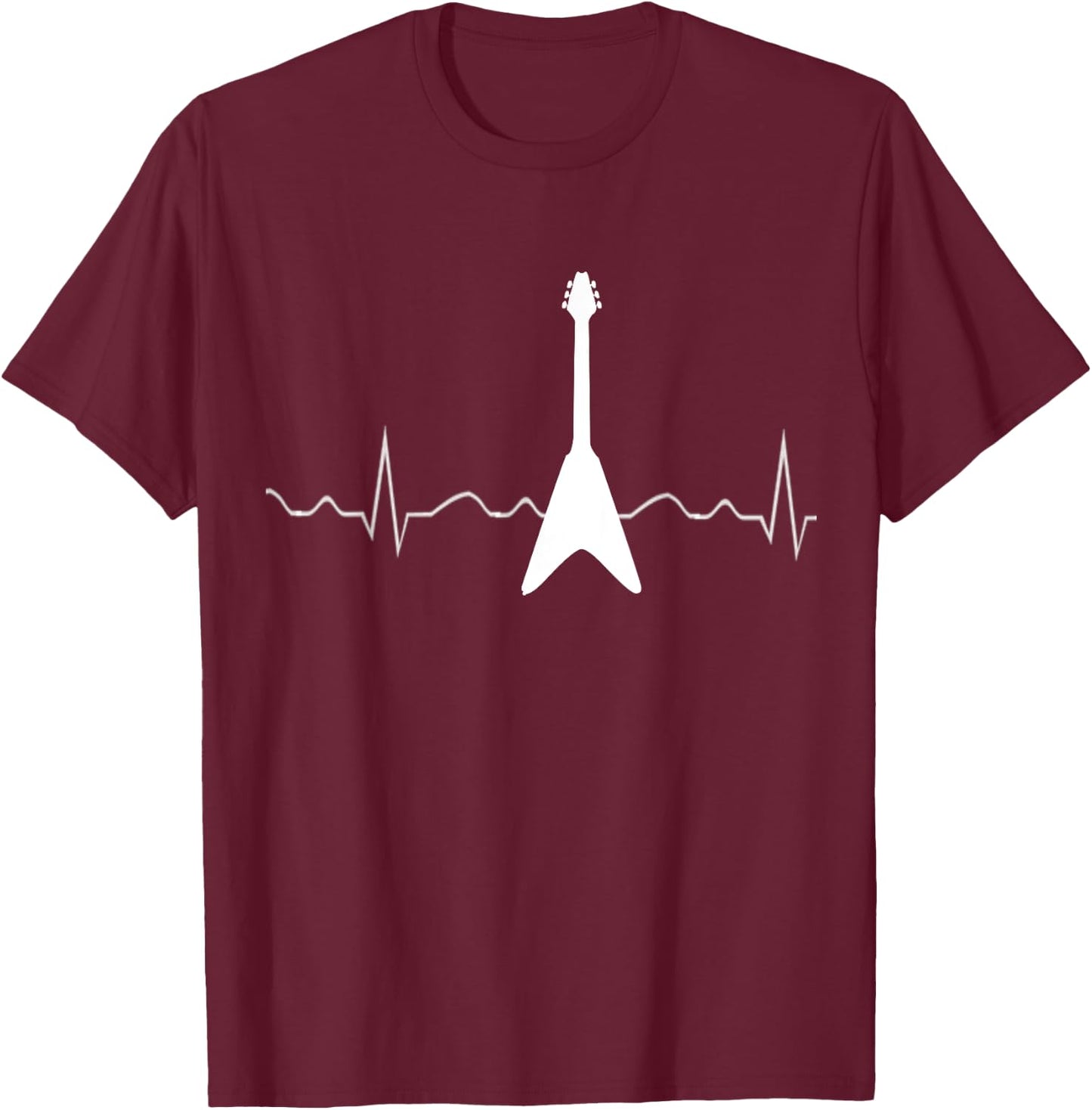 Electric Guitar Heartbeat Flying V T-Shirt - T-Shirt | Maroon