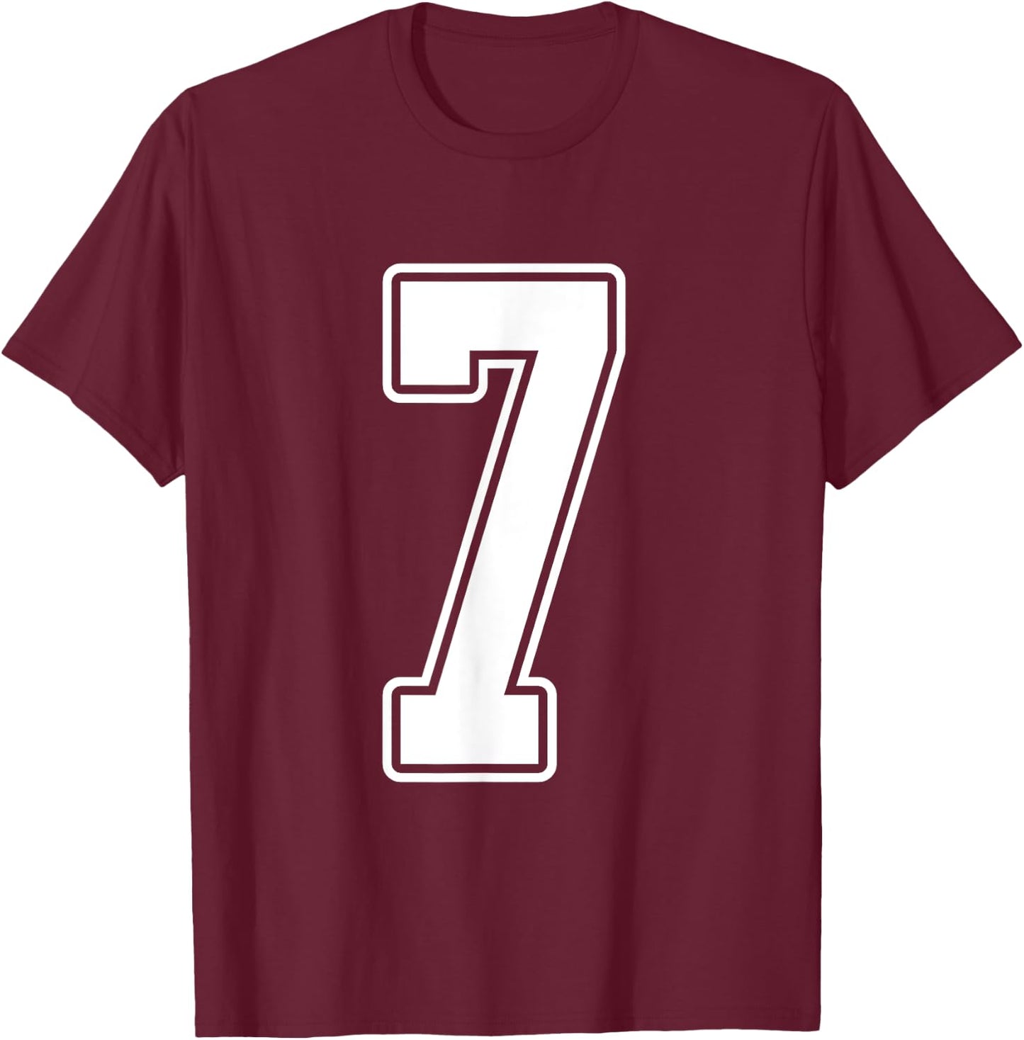 #7 White Outline Number 7 Sports Fan Jersey Style T-Shirt - T-Shirt | Maroon