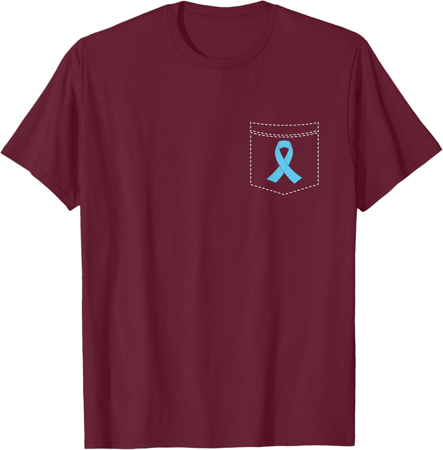 Pocket Light Blue Ribbon Prostate Cancer Awareness T-Shirt - T-Shirt | Maroon