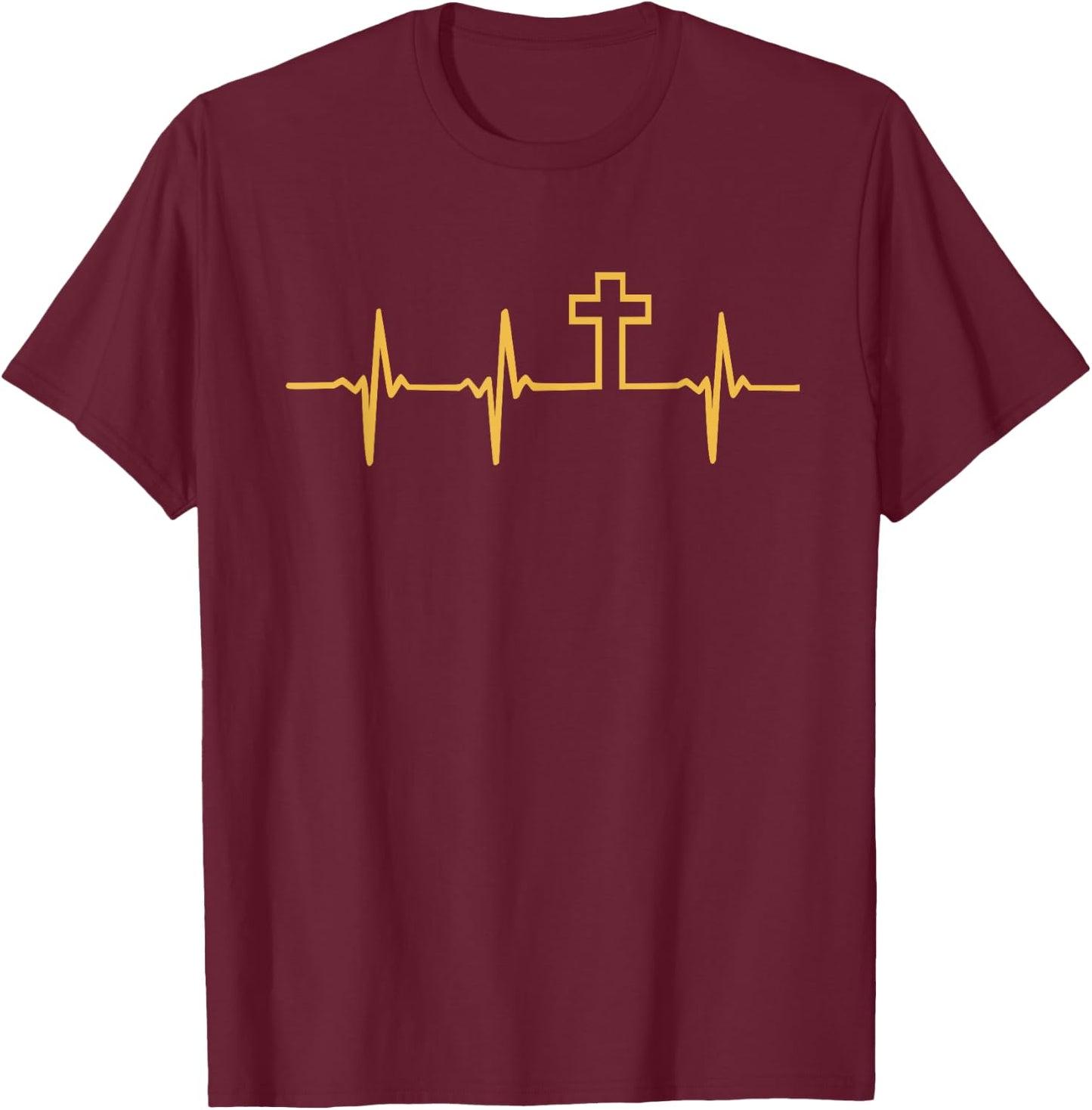Christian Jesus GOD Religious Cross Heartbeat T-Shirt - T-Shirt | Maroon