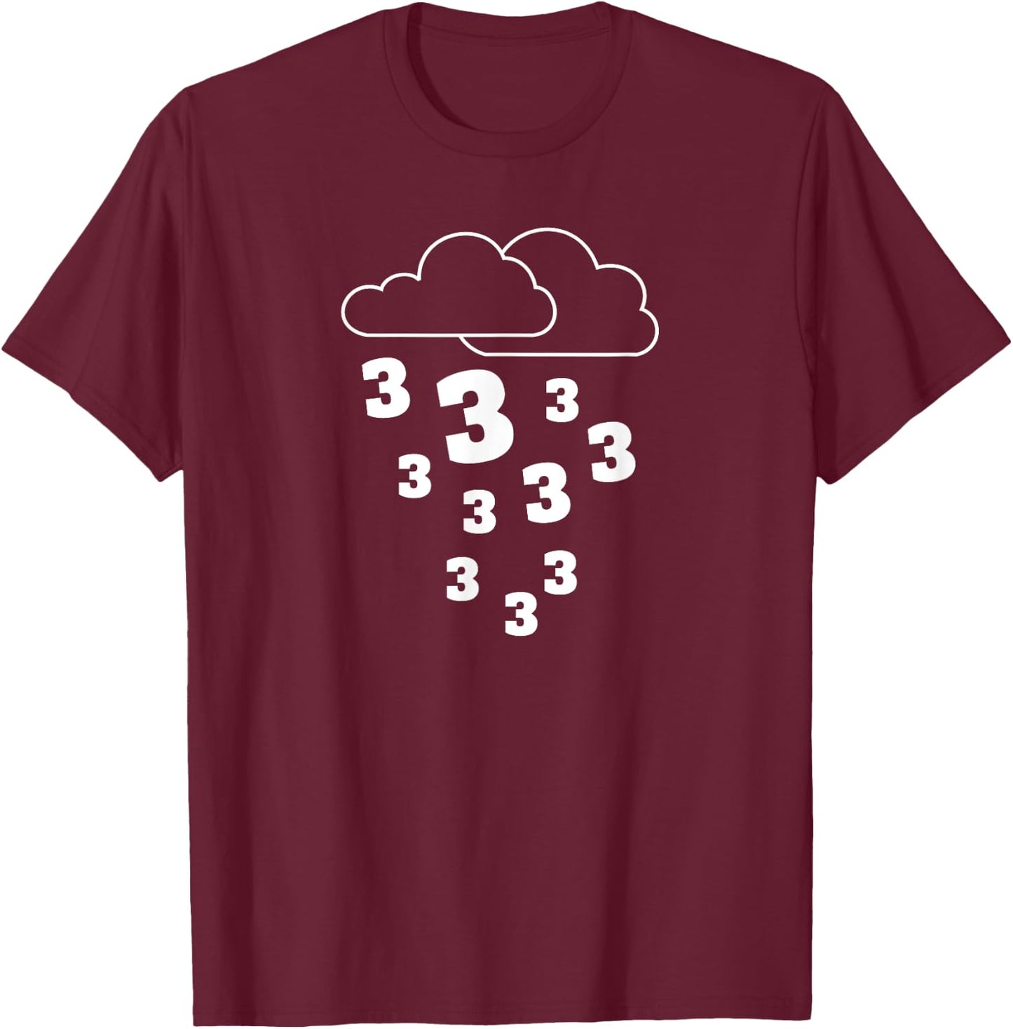 Raining Threes - Rain and Cloud Graphic Basketball Shirt T-Shirt - T-Shirt | Maroon