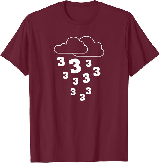 Raining Threes - Rain and Cloud Graphic Basketball Shirt T-Shirt - T-Shirt | Maroon