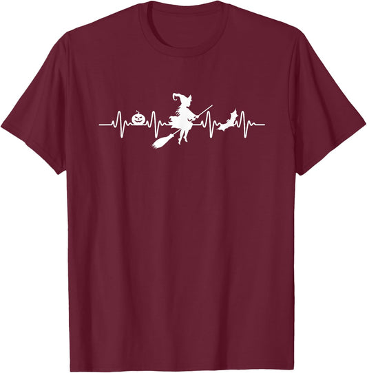 Witch Heartbeat Halloween T Shirt T-Shirt - T-Shirt | Maroon