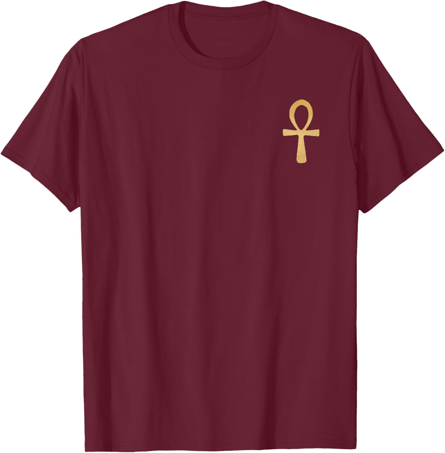 Ankh : Gold Ankh Symbol Shirt w. Egyptian Ankh Cross T-Shirt - T-Shirt | Maroon