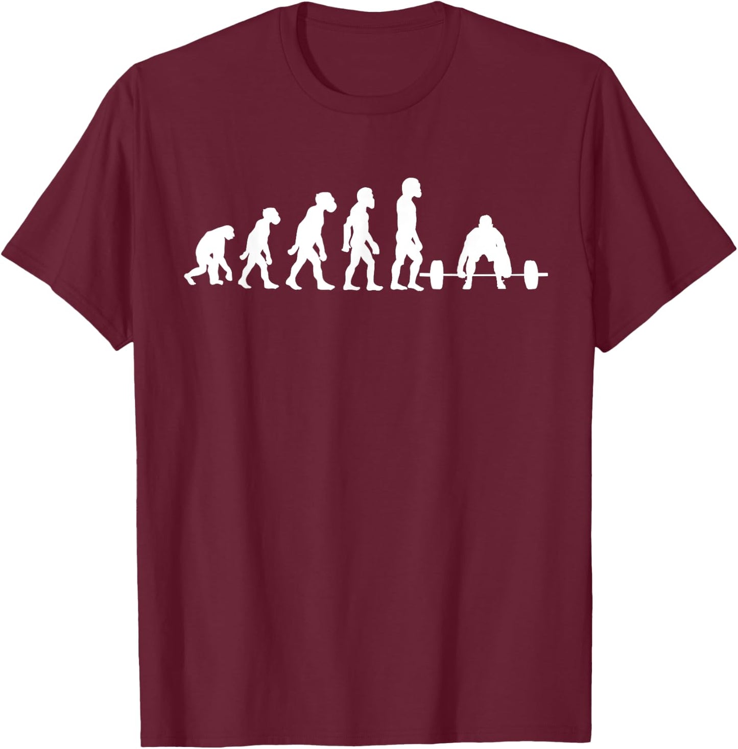 Funny Human Deadlifting Evolution Gym Fitness Weightlifter T-Shirt - T-Shirt | Maroon
