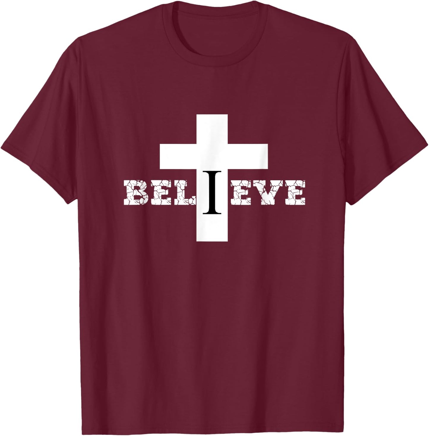 Christian Aesthetic Text and Cross Design Believe Religious T-Shirt - T-Shirt | Maroon