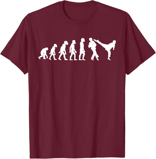 Funny Human Taekwondo Fighter Evolution Korean Sparring T-Shirt - T-Shirt | Maroon