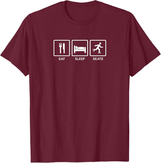Rollerblade Shirt - Eat Sleep Skate - Rollerblader Gift T-Shirt - T-Shirt | Maroon