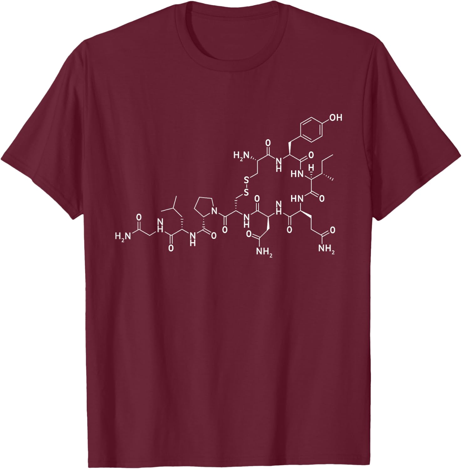 Structure of Oxytocin Chemical Molecule Chemistry T Shirts T-Shirt - T-Shirt | Maroon
