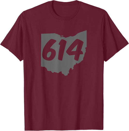 Columbus Ohio 614 Area Code T-Shirt - T-Shirt | Maroon