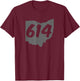 Columbus Ohio 614 Area Code T-Shirt - T-Shirt | Maroon