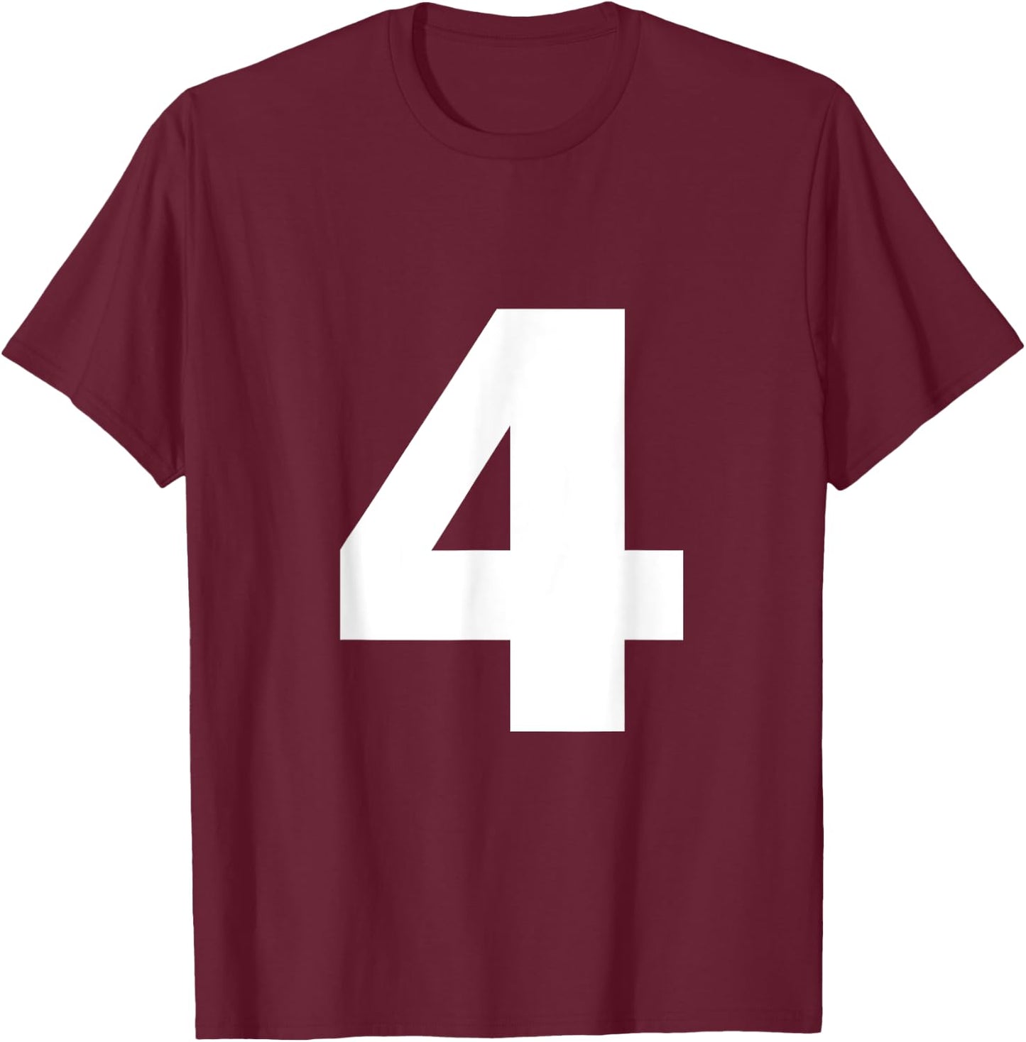 Number 4 Big Bold White Four Numeral Group T-Shirt - T-Shirt | Maroon