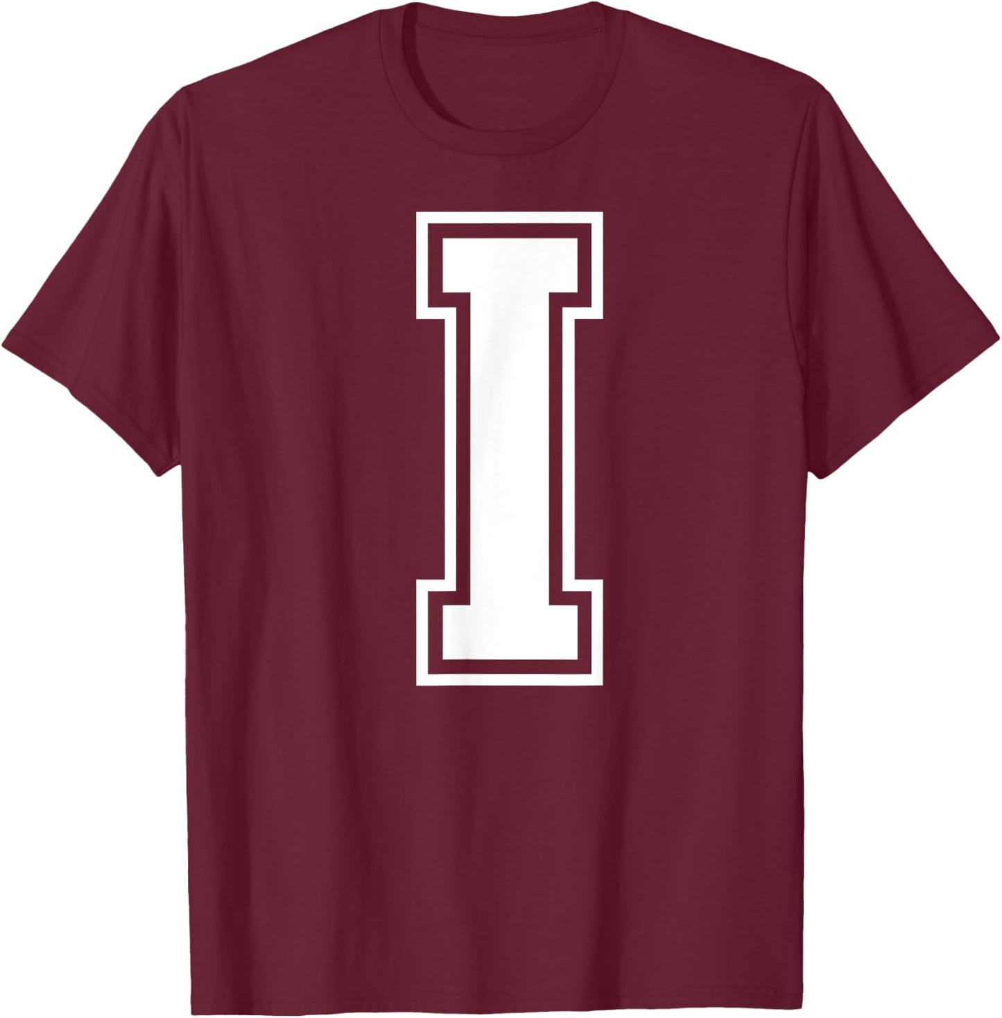 Letter I Capital Alphabet College Varsity Monogram Club T-Shirt - T-Shirt | Maroon