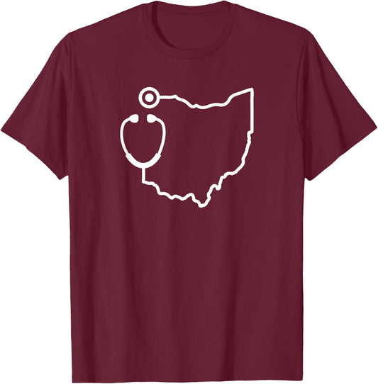 Ohio Stethoscope Medical Professional State Shape T-Shirt - T-Shirt | Maroon