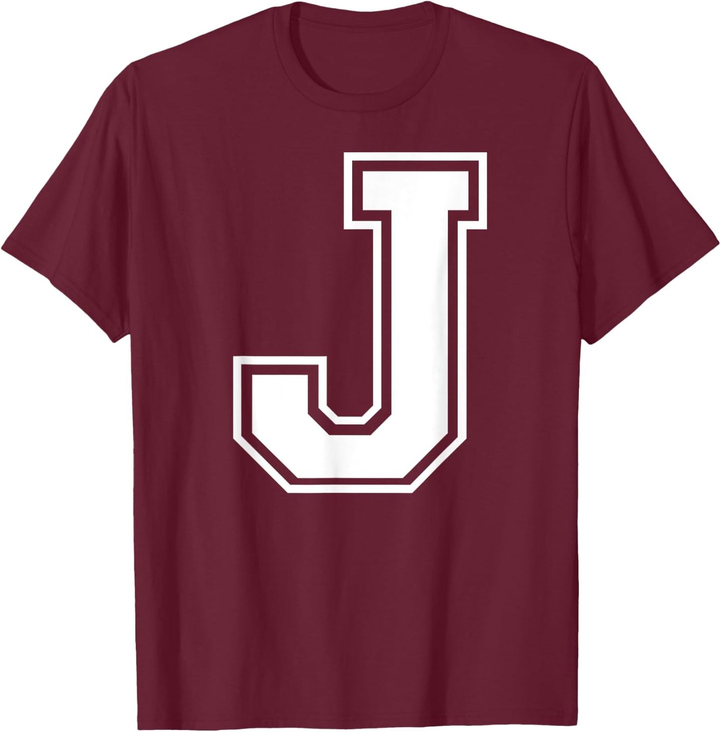 Letter J Capital Alphabet College Varsity Monogram Club T-Shirt - T-Shirt | Maroon