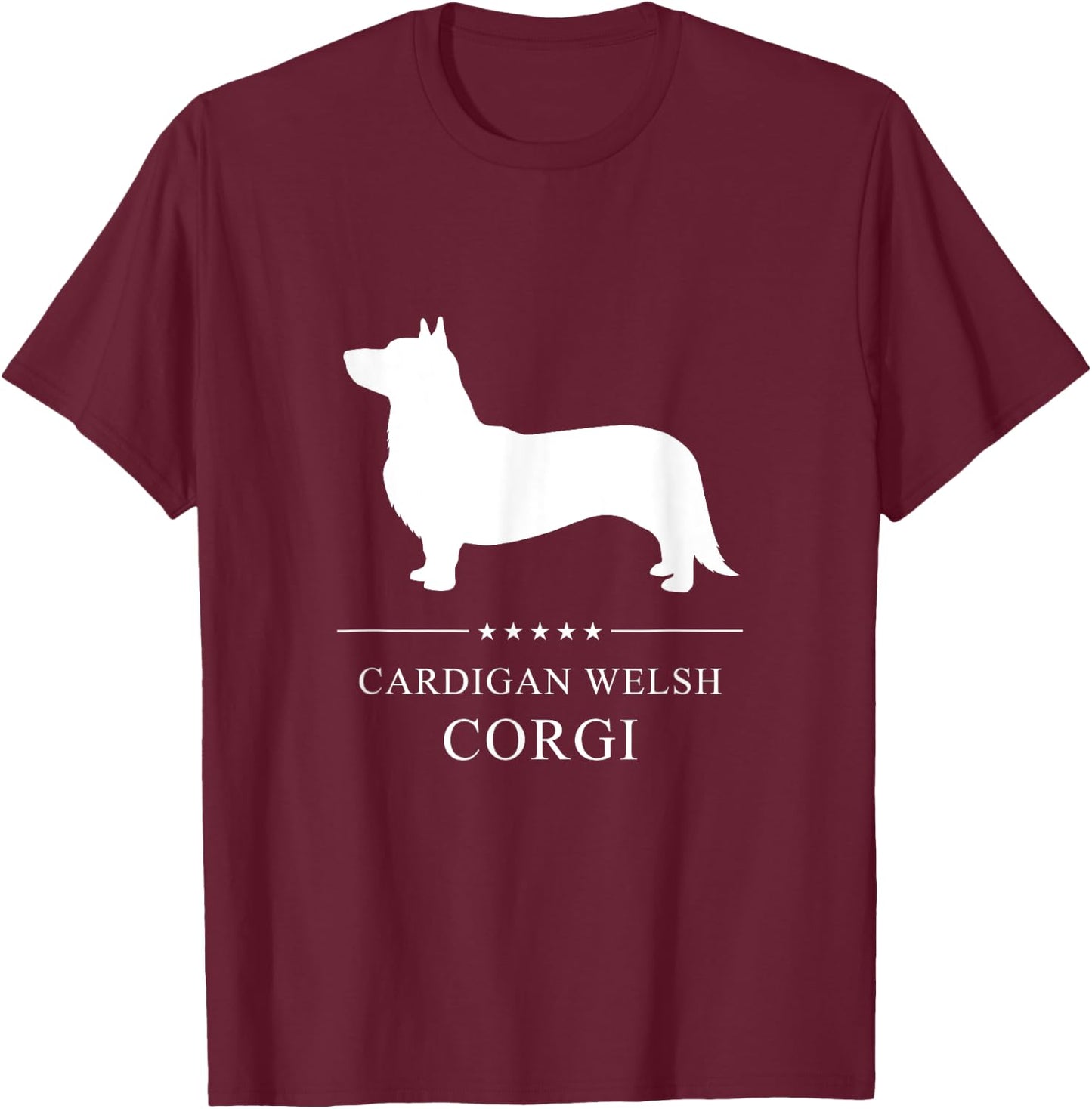 Cardigan Welsh Corgi Dog White Silhouette T-Shirt - T-Shirt | Maroon