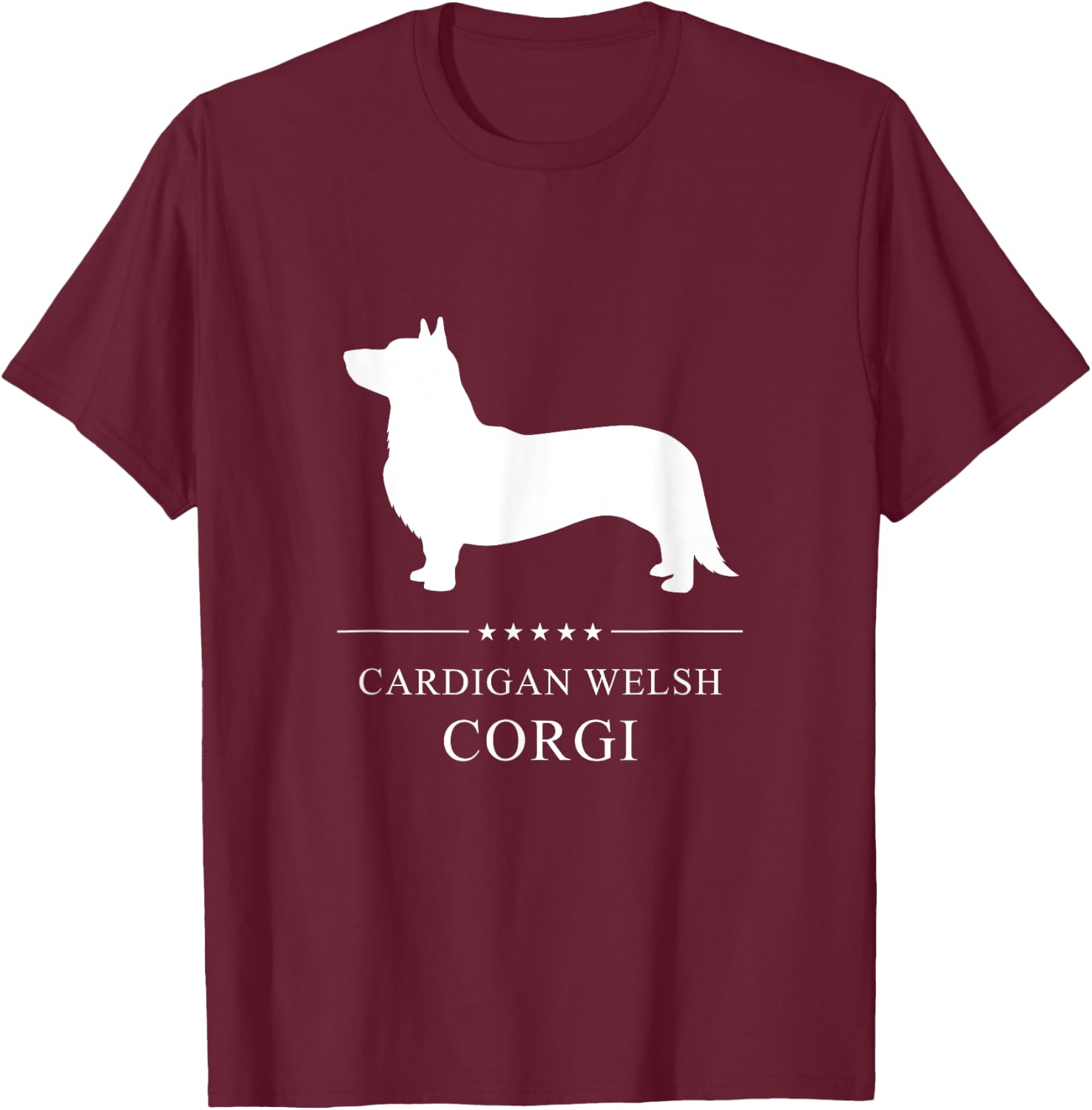 Cardigan Welsh Corgi Dog White Silhouette T-Shirt - T-Shirt | Maroon
