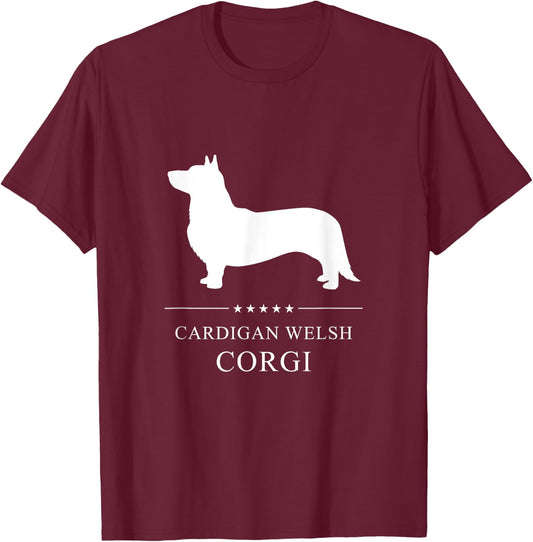 Cardigan Welsh Corgi Dog White Silhouette T-Shirt - T-Shirt | Maroon