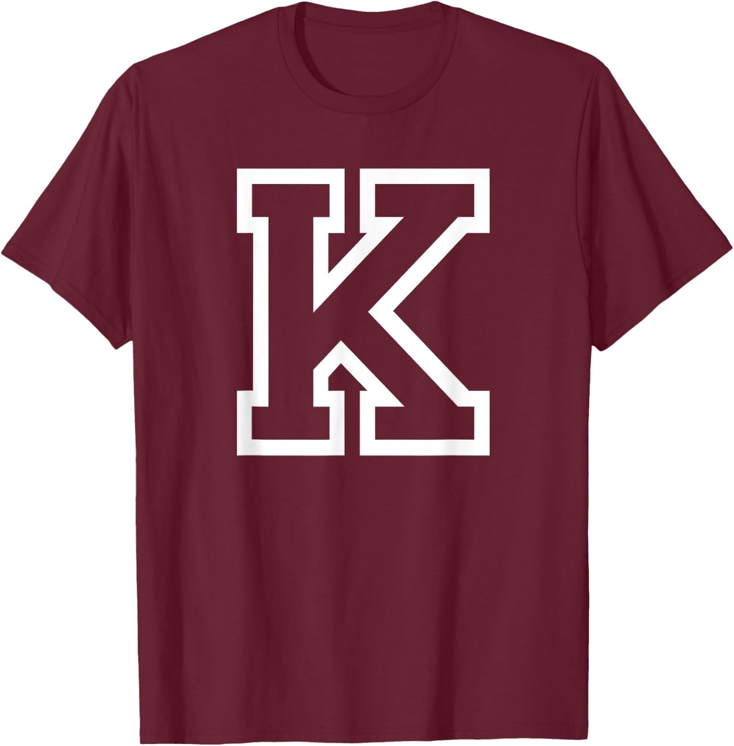 Letter K Capital Name Initial Athletic Monogram T-Shirt - T-Shirt | Maroon